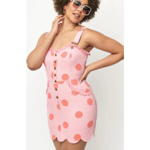 Unique Vintage‎ Dress Overall Size Medium Pink Polka Dot Scalloped Hem